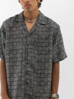 Cannabie Abstract Print Cuban Collar Hemp Shirt