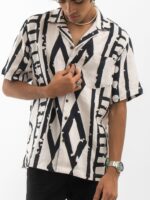 Cannabie Tribal Print Cuban Collar Hemp Shirt